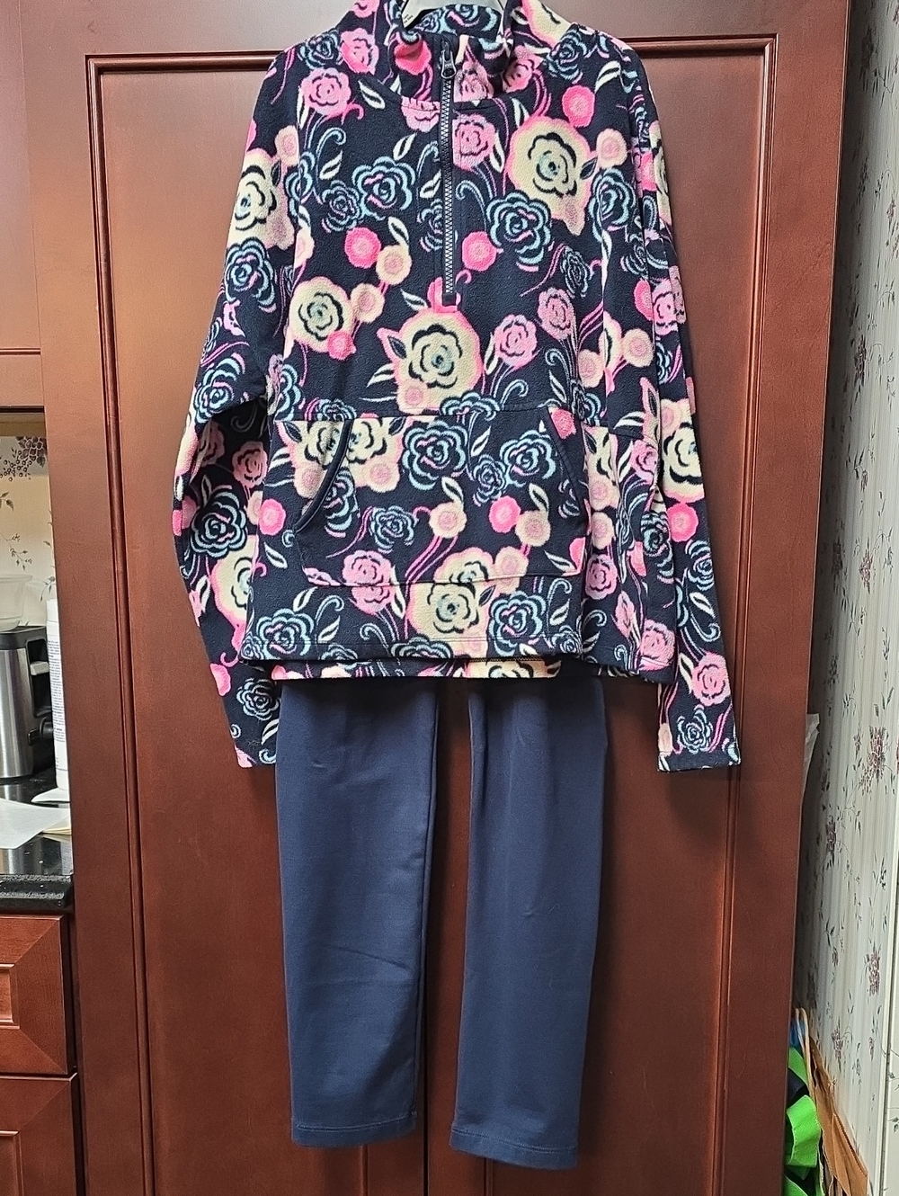 Athletic Works Navy Fleece Pullover-Pink Floral Pattern & Navy Heavy Leggings